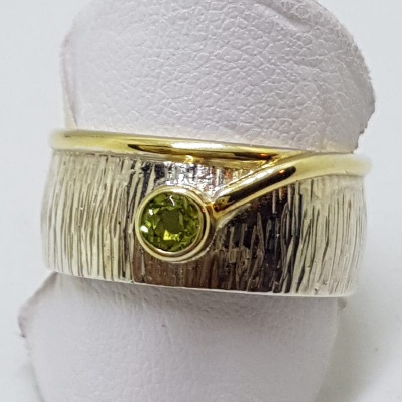 20200413_181153 Sterling Silver Peridot Wide Band Ring - with Gold Plate