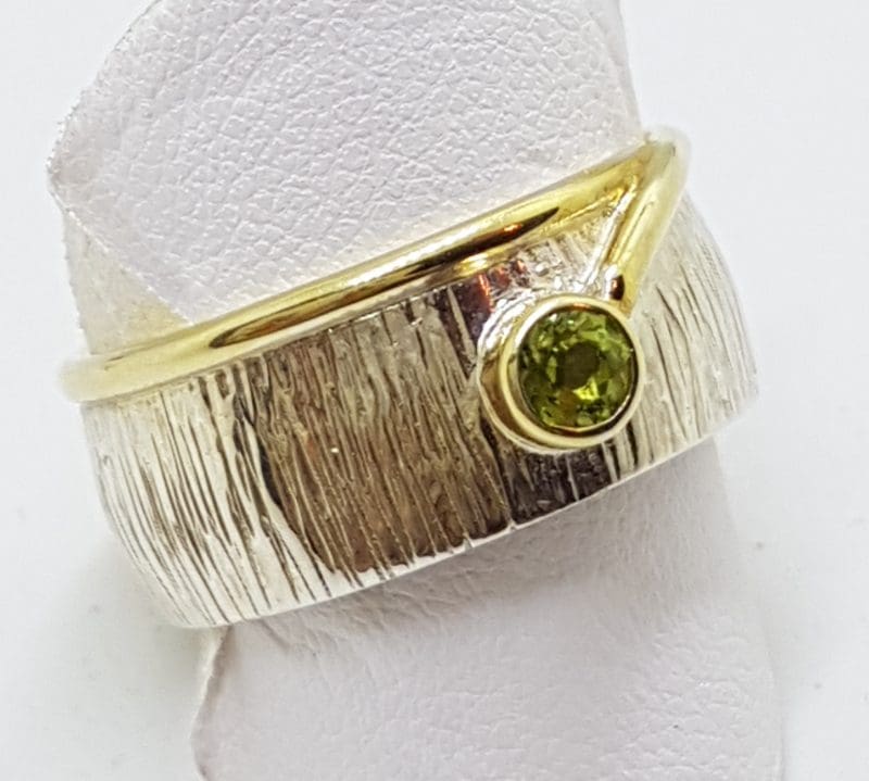 20200413_181208 Sterling Silver Peridot Wide Band Ring - with Gold Plate