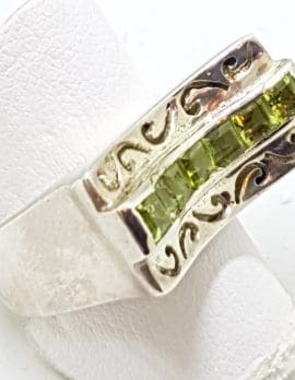 Sterling Silver Peridot High Filigree Ornate Design Ring