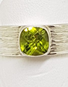 Sterling Silver Peridot Square Wide Band Ring