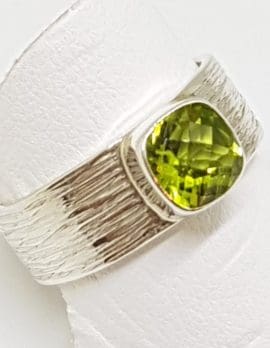 Sterling Silver Peridot Square Wide Band Ring