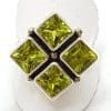Sterling Silver Peridot Large Square Cluster Ring