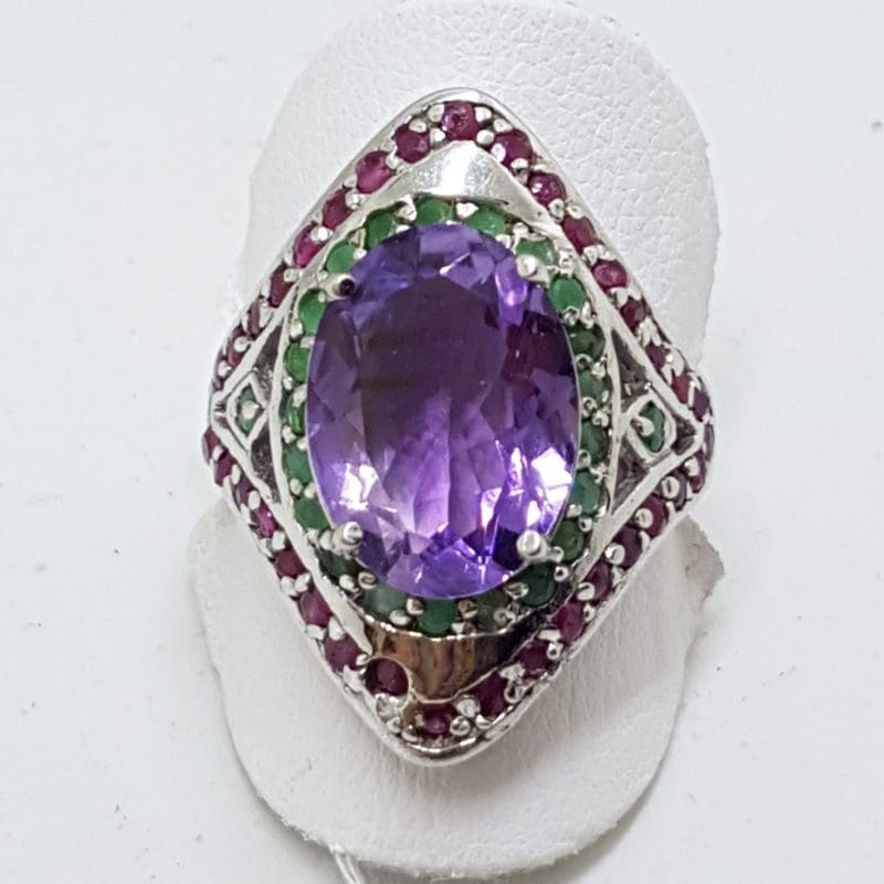 20200414_004747 Sterling Silver Ruby, Emerald and Amethyst Large Cluster Ring