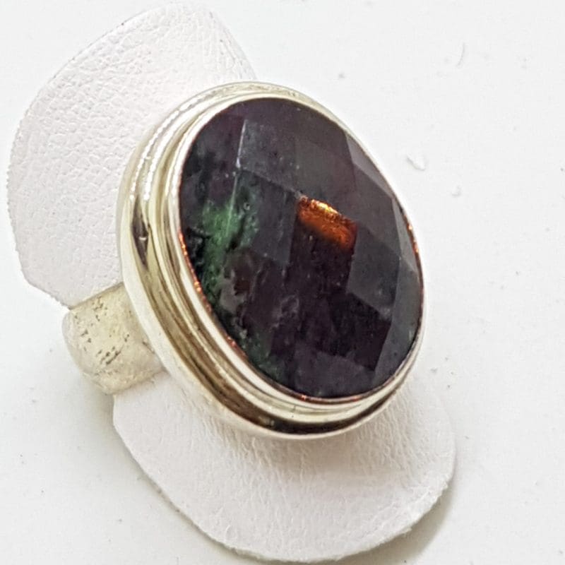 Sterling Silver Large Oval Ruby Zoisite Ring
