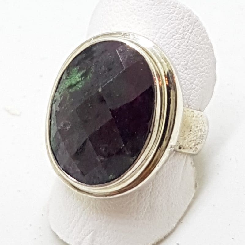 Sterling Silver Large Oval Ruby Zoisite Ring