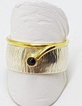 Sterling Silver Garnet Wide Ring - With Gold Plate