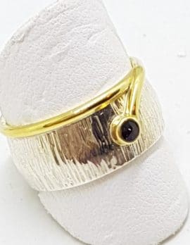 Sterling Silver Garnet Wide Ring - With Gold Plate