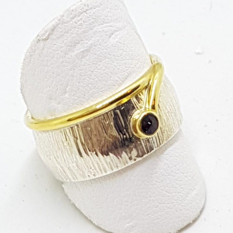 20200414_005021 Sterling Silver Garnet Wide Ring - With Gold Plate