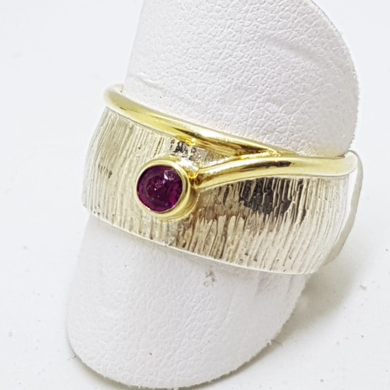 20200414_005207 Sterling Silver Ruby Wide Ring - With Gold Plate