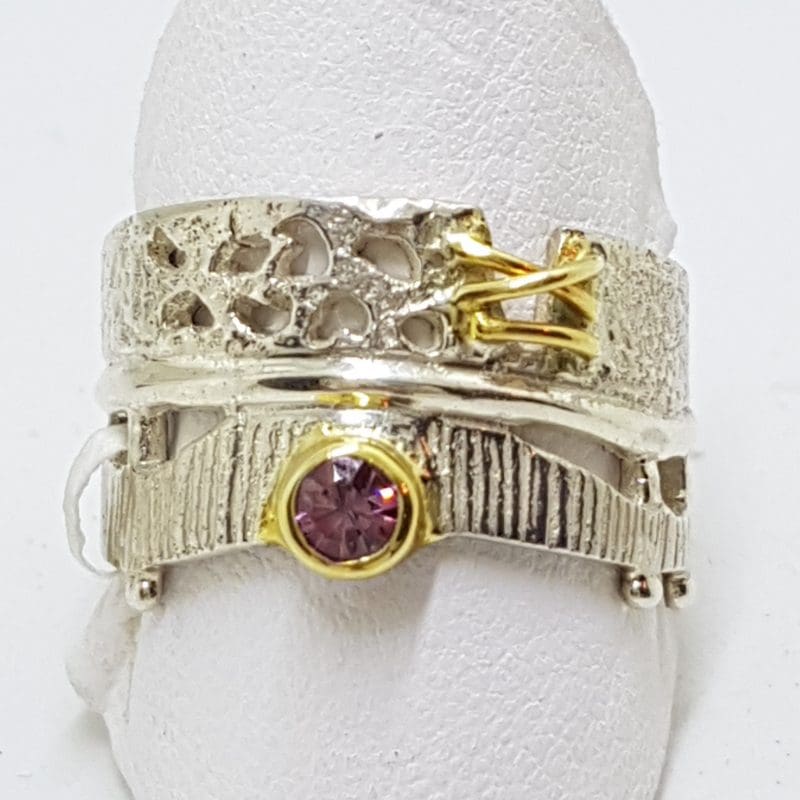 20200414_005253 Sterling Silver Spinel Wide Ornate Band Ring - Gold Plate