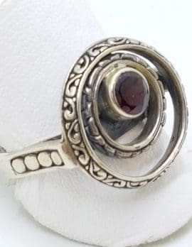 Sterling Silver Garnet Round Circles Ring