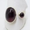 Sterling Silver Cabochon Garnet Ring Oval and Round Wide Ring