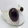 Sterling Silver Cabochon Garnet Ring Oval and Round Wide Ring