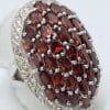 Sterling Silver Garnet & Cubic Zirconia Large Oval Cluster Ring