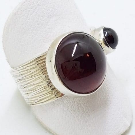 Sterling Silver Cabochon Garnets Wide Ring