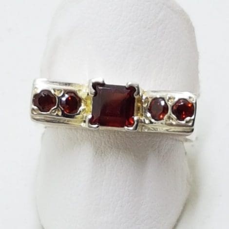 Sterling Silver Garnet Square & Round Ring