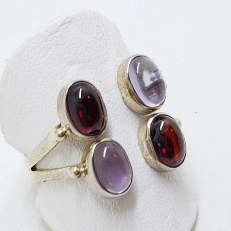 20200414_010208 Sterling Silver Cabochon Garnet and Amethyst Ring