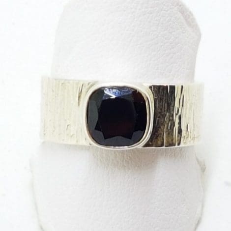 Sterling Silver Garnet Square in Wide Band Ring