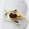 Sterling Silver Oval Garnet Wishbone Ring - with Gold Plate