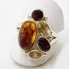Sterling Silver Natural Garnet and Citrine with Faux Stone Cluster Ring