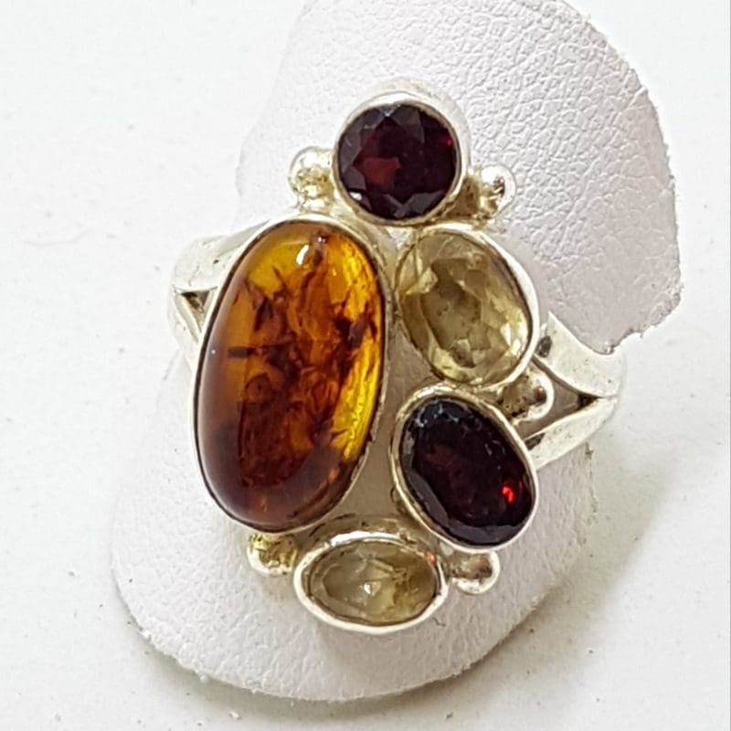 20200414_011010 Sterling Silver Natural Garnet and Citrine with Faux Stone Cluster Ring
