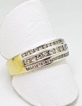 9ct Yellow & White Gold Diamond Chanel Wide Band Ring