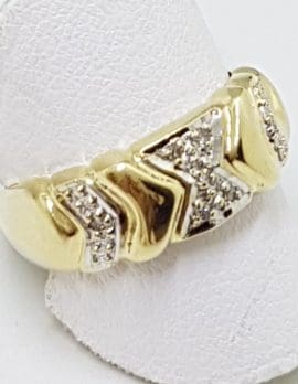 9ct Yellow Gold Diamond Wide Arrow Patterned Band Ring
