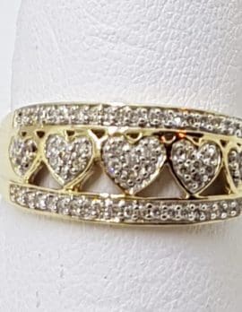 9ct Yellow Gold Diamond Heart Design Wide Band Ring