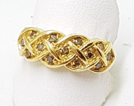 18ct Yellow Gold Diamond Wide Pleated Design Ring