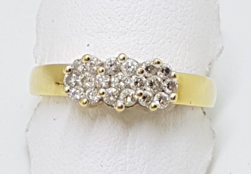 18ct Yellow Gold Diamond 3 Flower / Daisy Clusters Ring
