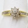 18ct Gold Diamond Daisy with Baguette Diamond Shoulders Engagement Ring
