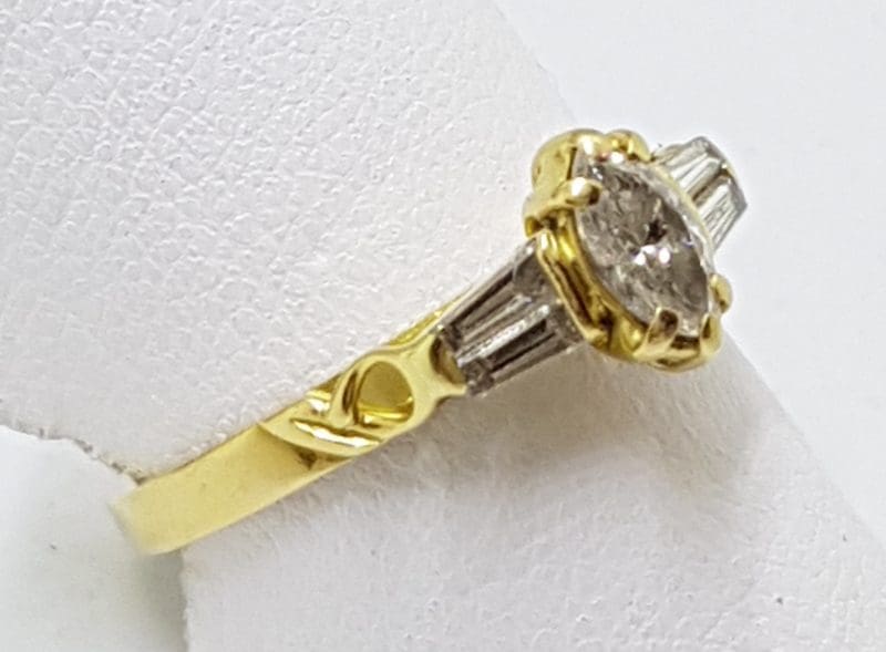 18ct Yellow Gold Diamond Ornate Engagement Ring - Marquis Shape