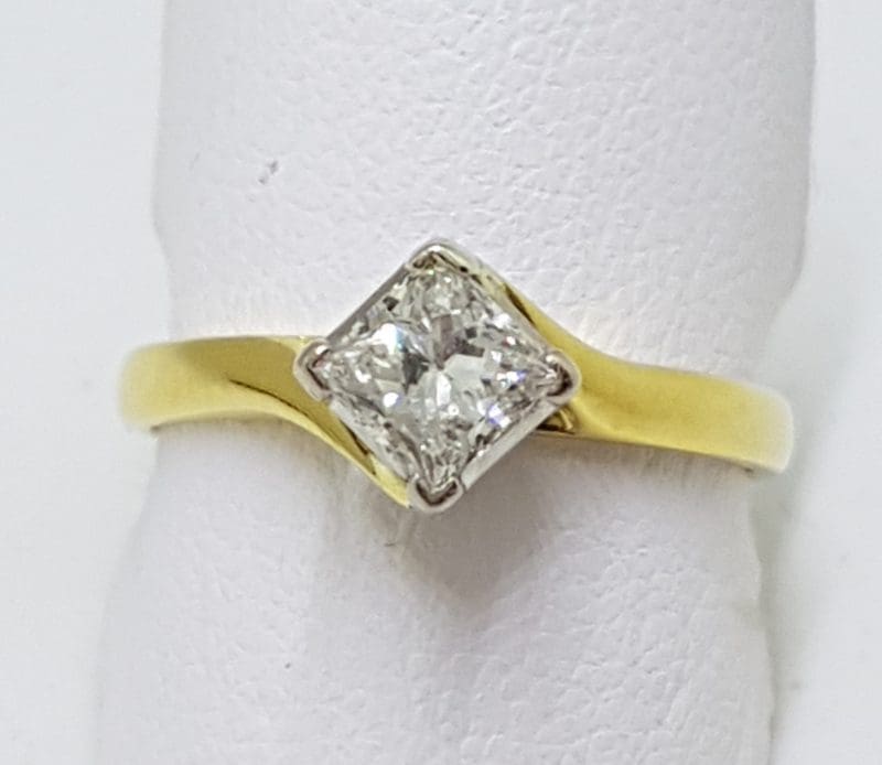 18ct Yellow Gold Princess Cut Solitaire Diamond Ring