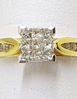 18ct Gold Diamond Square Cluster Engagement Ring