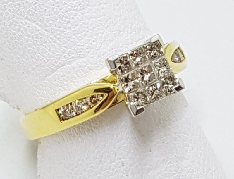 18ct Gold Diamond Square Cluster Engagement Ring
