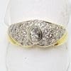 18ct Yellow and White Gold Diamond Wide Ring - Pear Shaped Diamond Surrounded by Round Pave Set Diamonds