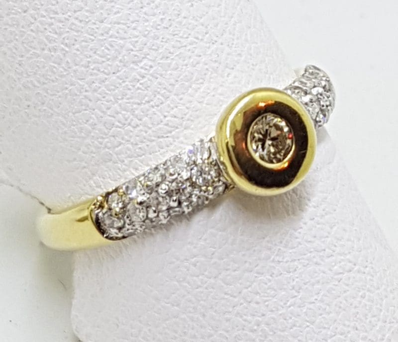 9ct Gold Diamond Engagement Bezel and Pave Set Ring