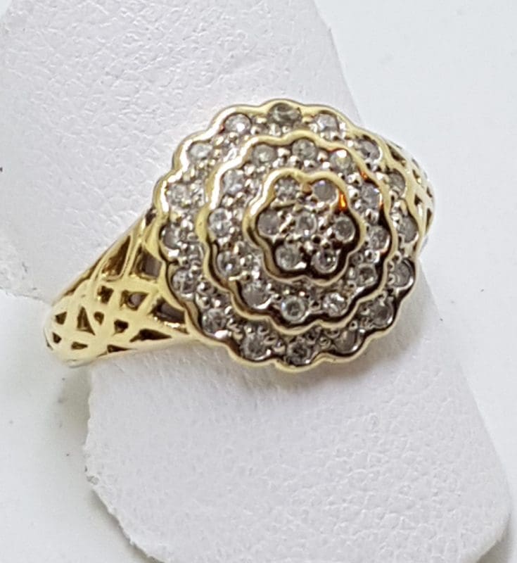 9ct Yellow Gold Diamond Round Ornate Cluster Ring