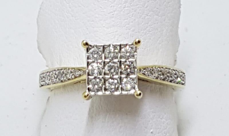 9ct Yellow Gold Diamond Square Engagement Ring