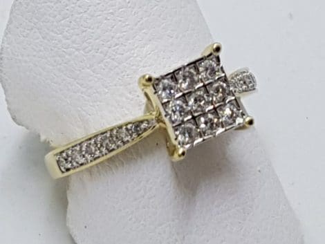 9ct Yellow Gold Diamond Square Engagement Ring