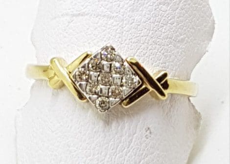 9ct Yellow Gold Diamond Square Cluster Ring