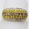 14ct Yellow Gold Diamond Wide Band Ring - 3 Coloured Diamonds