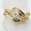18ct Yellow Gold Diamond Cluster Engagement Ring - Baguette and Round Cut