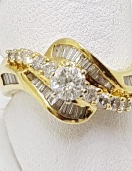 18ct Yellow Gold Diamond Cluster Engagement Ring - Baguette and Round Cut