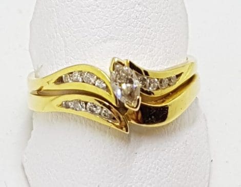 18ct Yellow Gold Marquis and Chanel Set Diamond Engagement and Wedding Ring Set