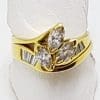 18ct Yellow Gold Marquis and Baguette Diamond Cluster Engagement and Wedding Ring Set