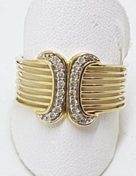 9ct Gold Diamond Wide Gold Ring