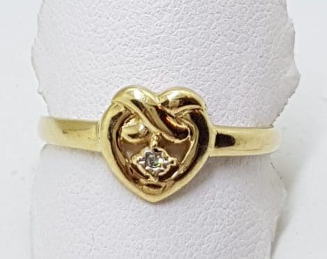 9ct Gold Heart Twist Ring with Diamond - Signet