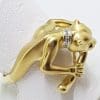 9ct Gold Jaguar / Panther Ring - Pink Sapphire Eyes and Diamond Collar