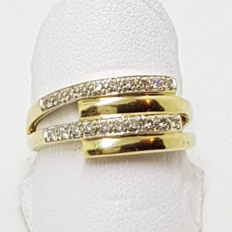 9ct Gold Diamond Crossover Lines Wide Gold Ring